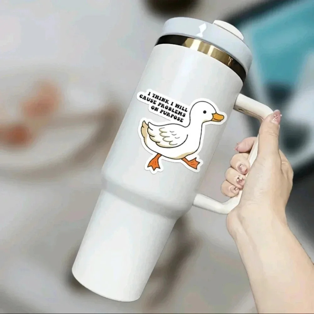 Funny duck vinyl sticker decal car bumper stick white bird orange fun sarcastic